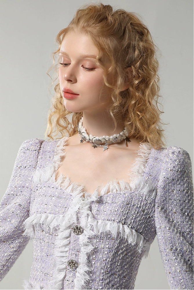 CHECOCRE Stubble Temperament Elegant Style Purple Short Dress - KEYLITH