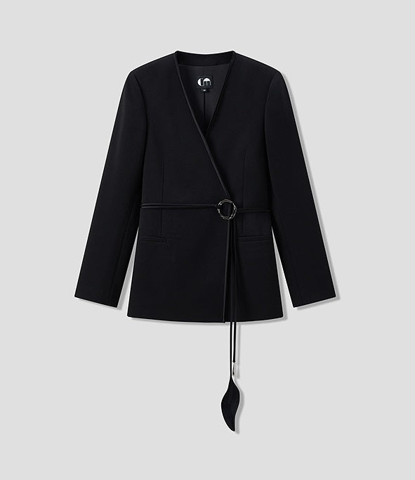 COMME MOI Lu Yan Designer New Women's Acetate V-Neck Waist Rope Slim Suit - BAKA.