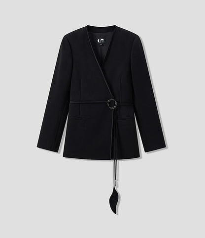 COMME MOI Lu Yan Designer New Women's Acetate V-Neck Waist Rope Slim Suit - BAKA.