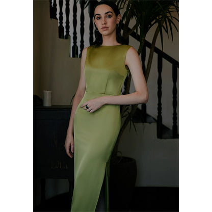 GOUDIN high-end light luxury mustard green evening dress -ZIA.
