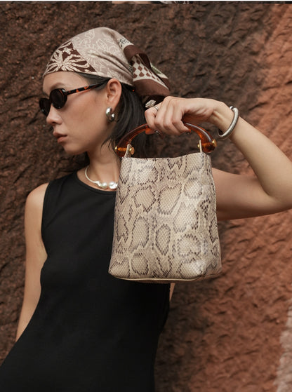 IUBALLET new old money style snake print leather handbag - PARAK.