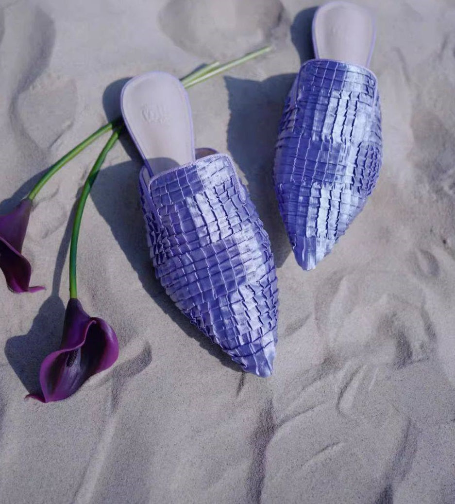 B-FEI Woven fabric pointed toe flat mules- POMI.
