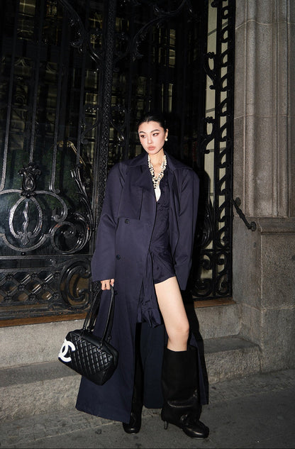 MEI SANGUAN navy blue neutral silhouette trench coat - LIAM