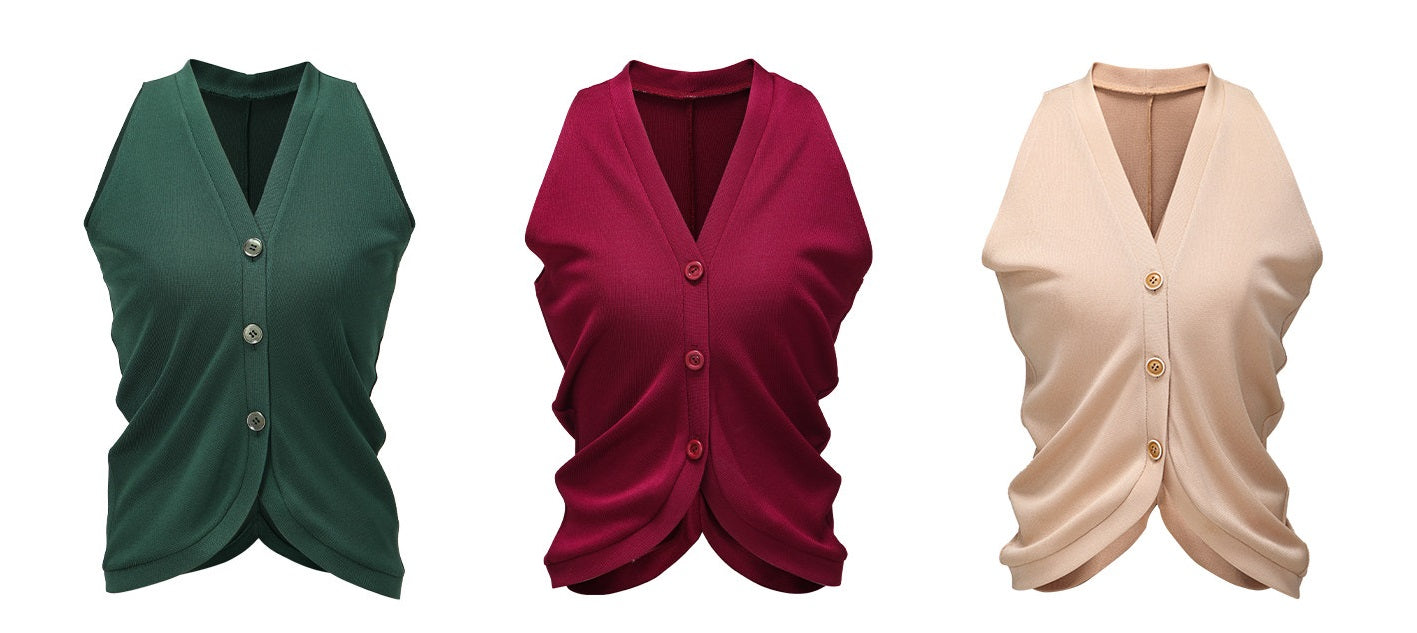 WANGXO |Vertical-Cut Acetate Double-Sided Threaded Halterneck Knitted Top -VELA