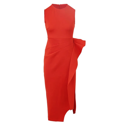 DOLLY Luxury Retro Style Crew Neck Sleeveless Pleated Slim Fit Midi Party Dress-CATIE