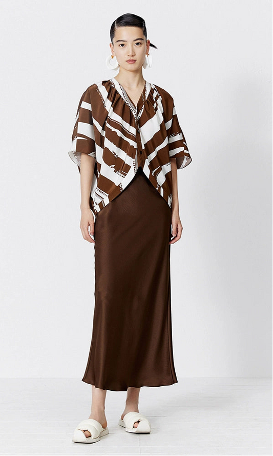 ZHUCHONGYUN  silky satin slim length skirt--KOUCHI.