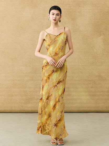 HECO Chinese style devored flower suspender dress - SKY.