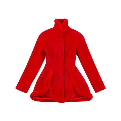 le palais vintage retro elegant red furry slit jacket coat - Dtri.