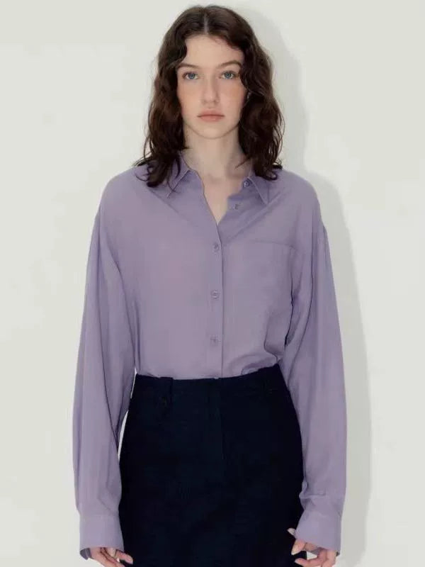 Nothing Written Long Sleeve Slightly Translucent Lavender Purple Shirt-KATE.