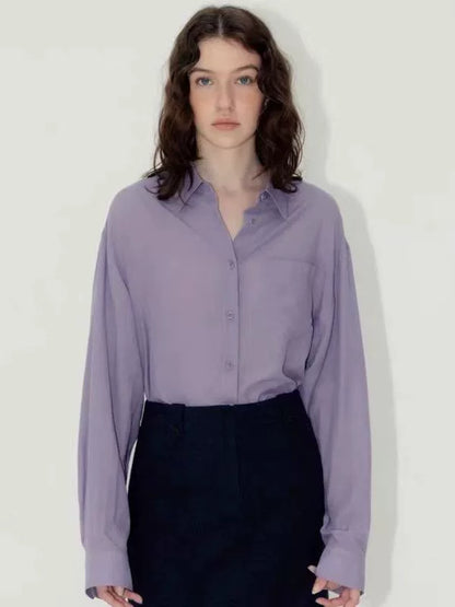 Nothing Written Long Sleeve Slightly Translucent Lavender Purple Shirt-KATE.