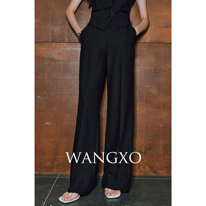 WANGXO|Wide Suit Material Spell Real Acetate Detachable Handmade Flowers V-Neck Vest Trousers - MAVIS