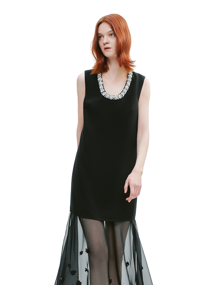 YES BY YESIR | Ye Qians Oriental Venus Dress with Diamond Chain Neckline-CELESTINA.