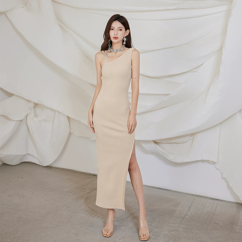 DOLLY Luxury Sleeveless One Shoulder Backless Sexy Knitted Long Dress-ZELDA