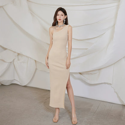 DOLLY Luxury Sleeveless One Shoulder Backless Sexy Knitted Long Dress-ZELDA