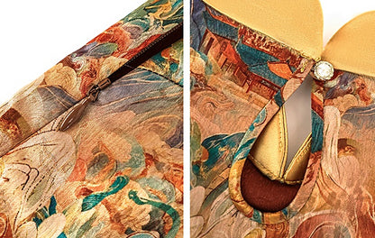 HECO Chinese Stand Collar Color-Blocked Golden Dragon Embroidery Dress - ZIPH