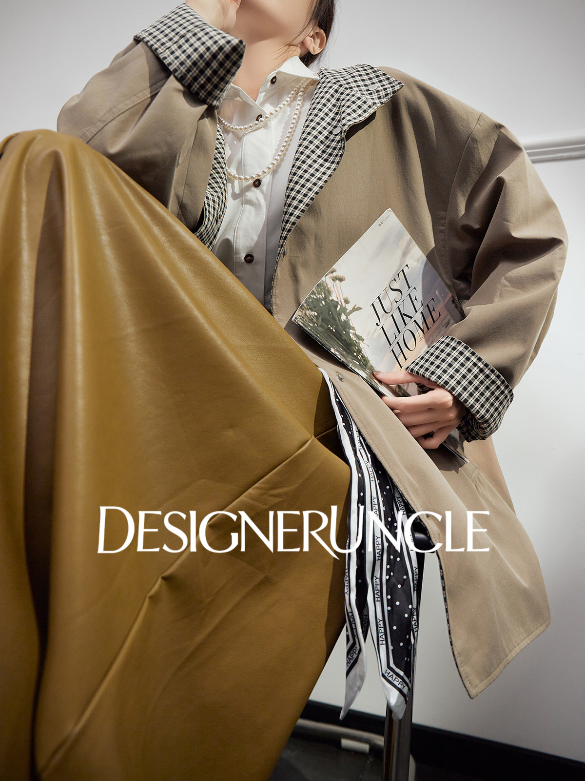 DGU "Niyu" khaki double-breasted mid-length trench coat - DANGE.