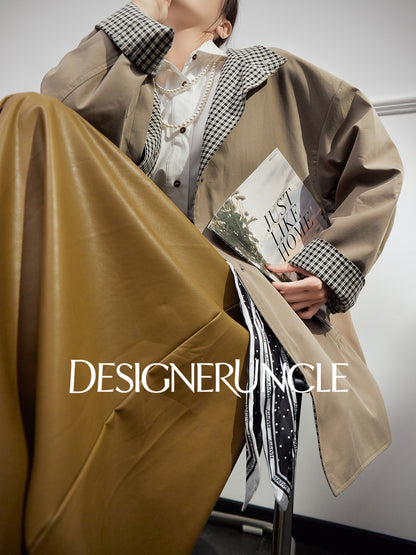 DGU "Niyu" khaki double-breasted mid-length trench coat - DANGE.
