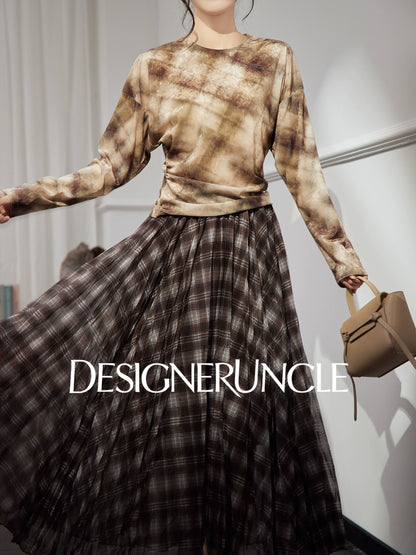 DGU|Checkered Long Sleeve T-Shirt Autumn New Loose Skirt Lazy Design Top - BOAST.