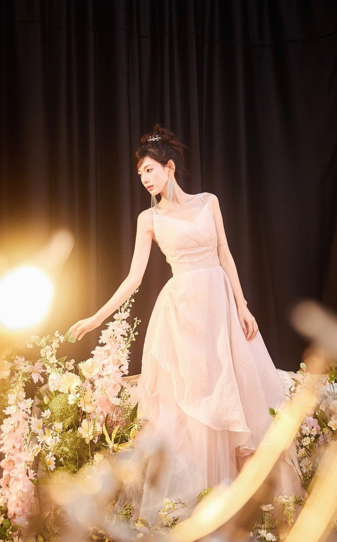 DOLLY High End Sleeveless Diamond High Waist Suspender Long Prom Dress-NORA