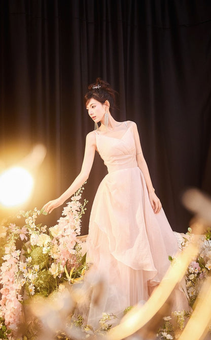 DOLLY High End Sleeveless Diamond High Waist Suspender Long Prom Dress-NORA