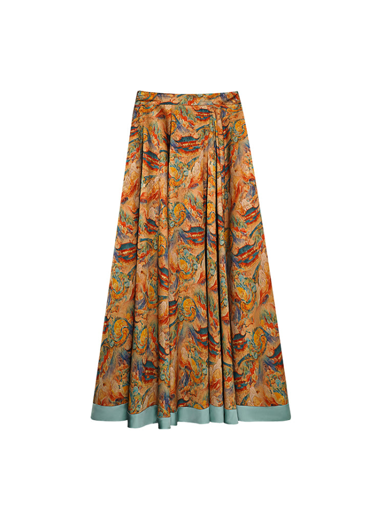 HECO Chinese Contrast Mural Big Swing Fishtail Skirt - MIGRO.
