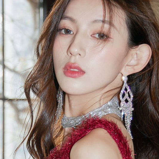 DOLLY Elegant Full Diamond Sliver Tassel Earring-IU