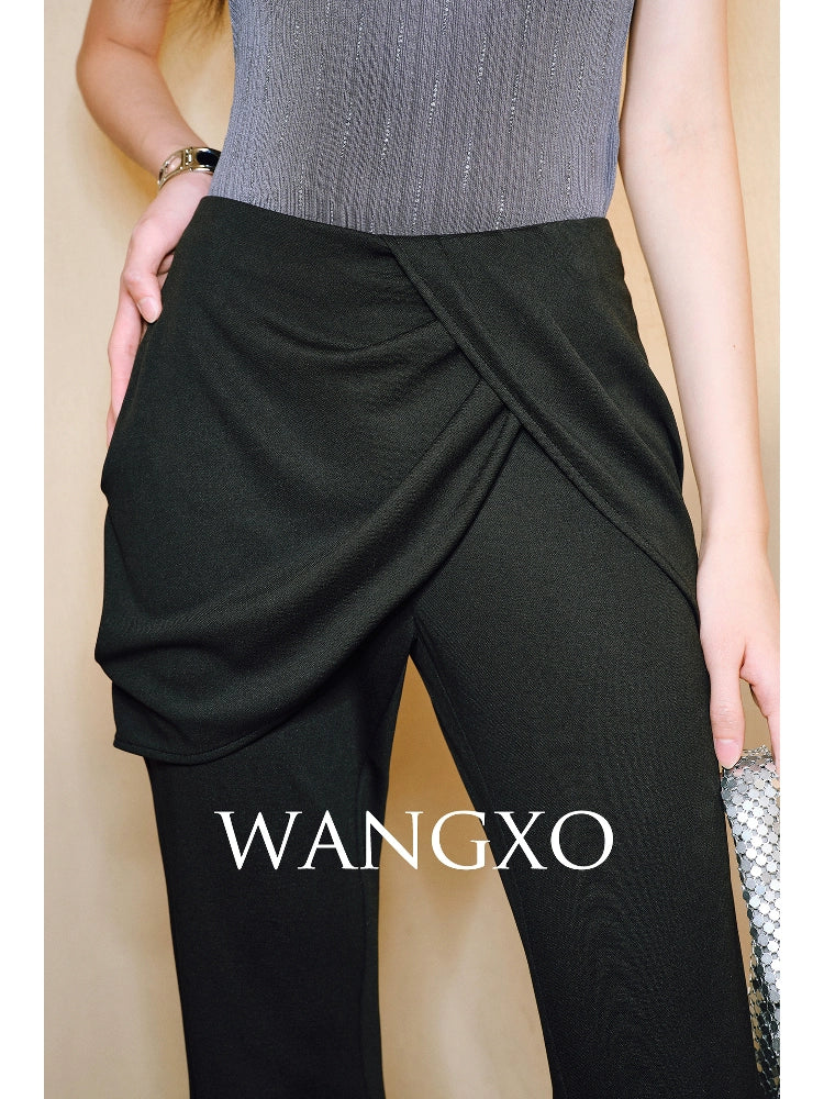 WANGXO Smooth Modal Cupro Beads Low-Waisted Slim Flared Layered Pants - SELMA
