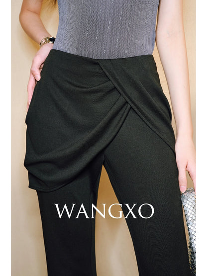 WANGXO Smooth Modal Cupro Beads Low-Waisted Slim Flared Layered Pants - SELMA