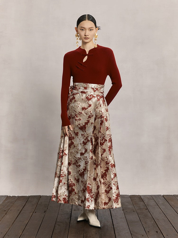 HECO Red Horse Face High Waisted Long Hanfu Skirt - offer.