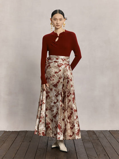 HECO Red Horse Face High Waisted Long Hanfu Skirt - offer.