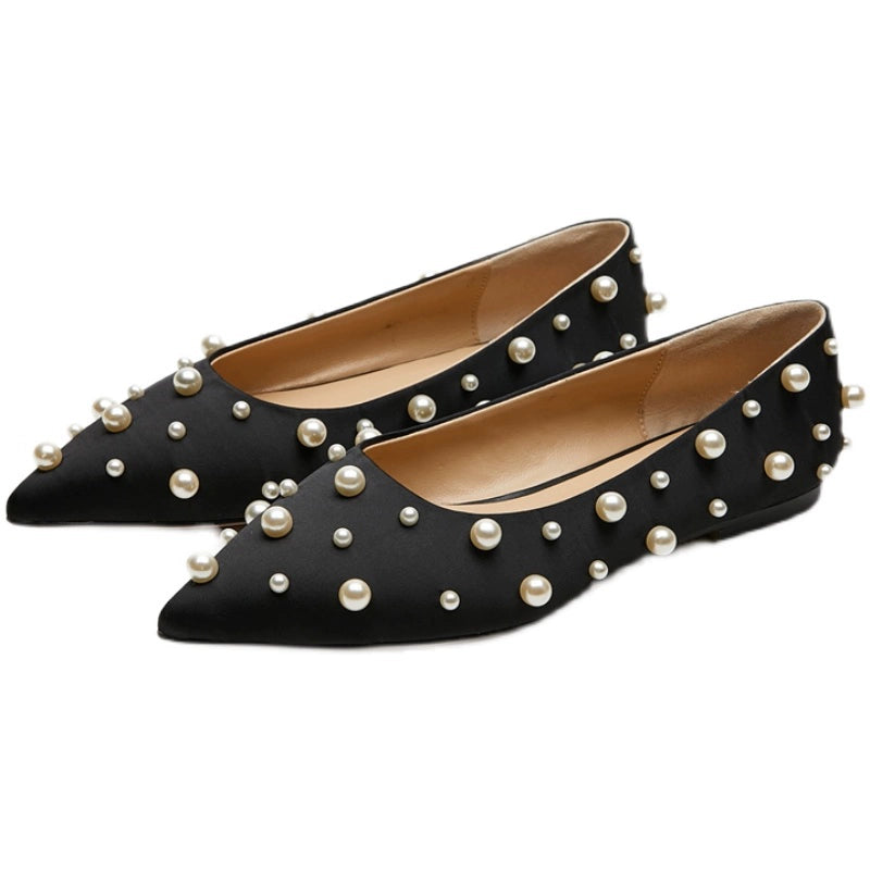 B-FEI pointed flat pearl dotted shoes single shoe-PLIX.