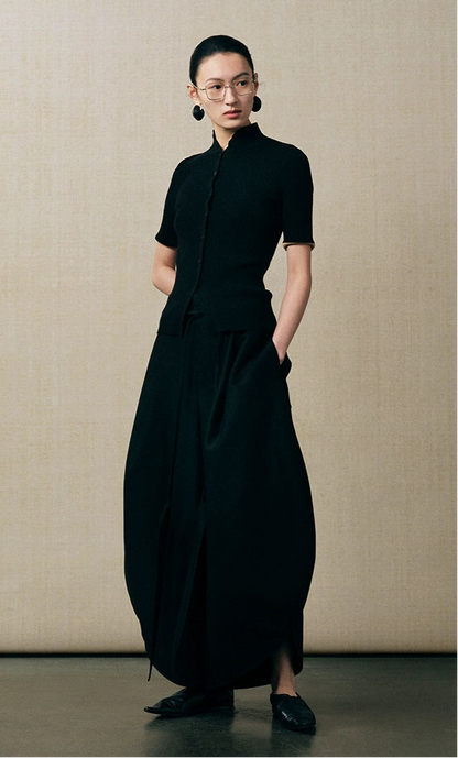 ZHUCHONGYUN short-sleeved single-breasted stand-up collar slim knitwear-TAGO.