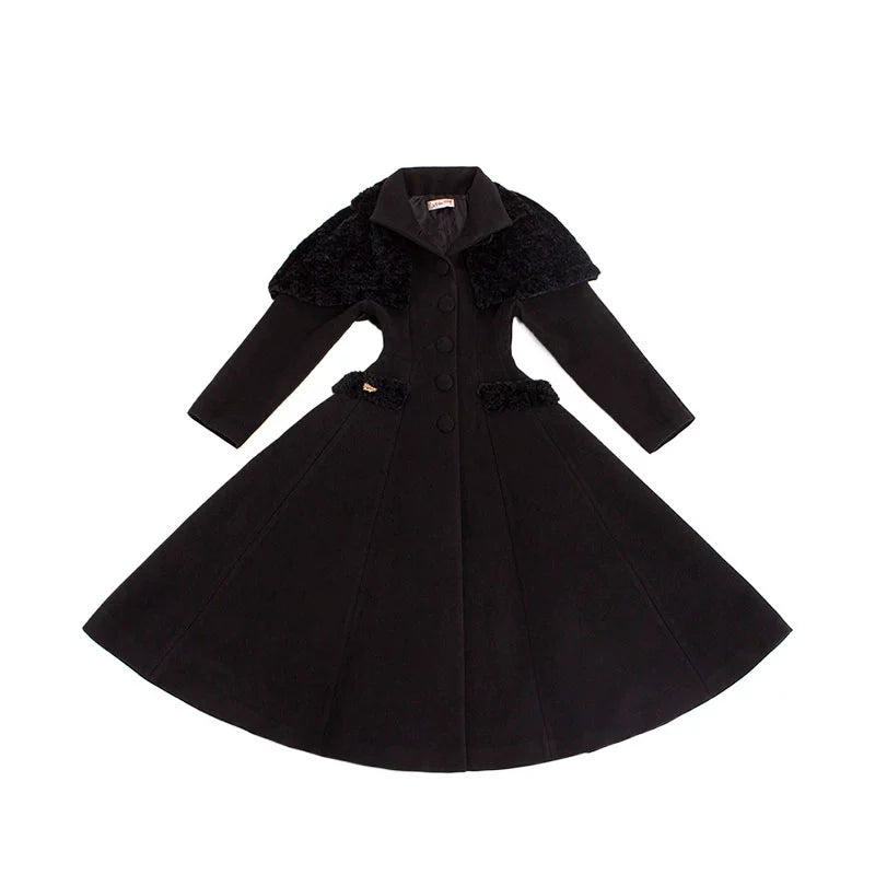 Le Palais Vintage's cape black thick woolen coat - Ster.