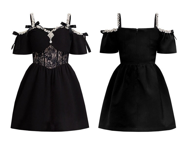 CHECOCRE summer new heavy design sense diamond chain bow dress - JOEL.