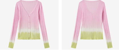 COMME MOI Lv Yan designer summer gradient V-neck pit strip knitted cardigan - SHYLA.