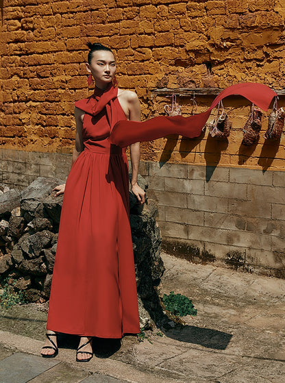 HECO Chinese Style Spell Receiving Waist Sleveless Dress - SIMMER.