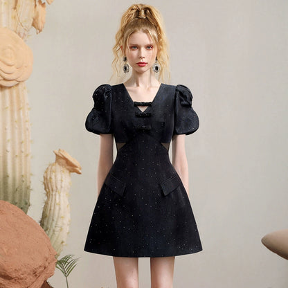 CHECOCRE Stubble customer design sense V-neck dress - FRACT.