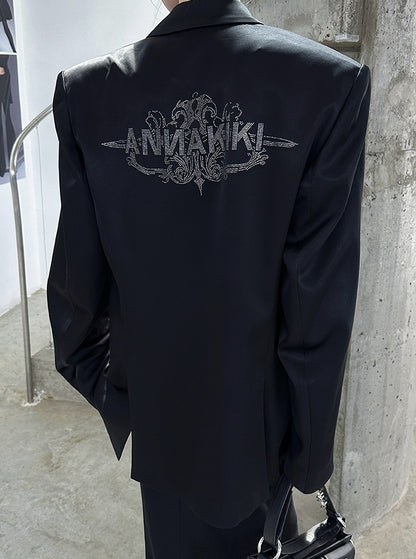 ANNAKIKI Black Acetate Hot Diamond Shoulder Padded Loose Blazer Jacket - HOSANA