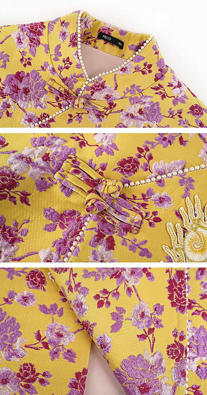 HECO Chinese style golden dragon embroidery short-sleeved placket buttoned shirt - QAND.