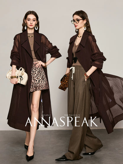 ANNASPEAK Machine  Midi Length Lightweight Loose Silhouette Long Trench Coat-MUA.