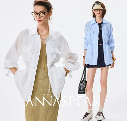 ANNASPEAK  linen light drawstring shunting jacket-SAYE.