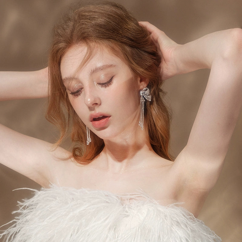 Wardrobes by Chen Bow Rhinestone Stud French Tassel Earrings-Ama