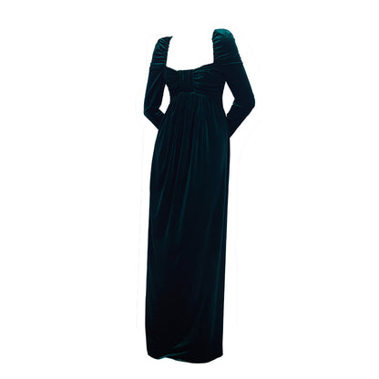 GOUDIN long dark green vintage velvet evening party-BOGNA.