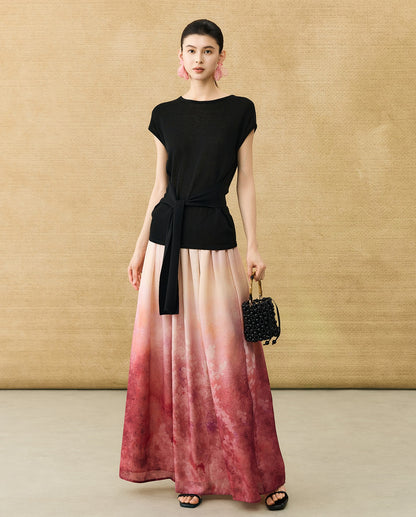 HECO Chinese Slimming Waist Linen Knit Breathable Crew Neck T-Shirt - INDIGO.