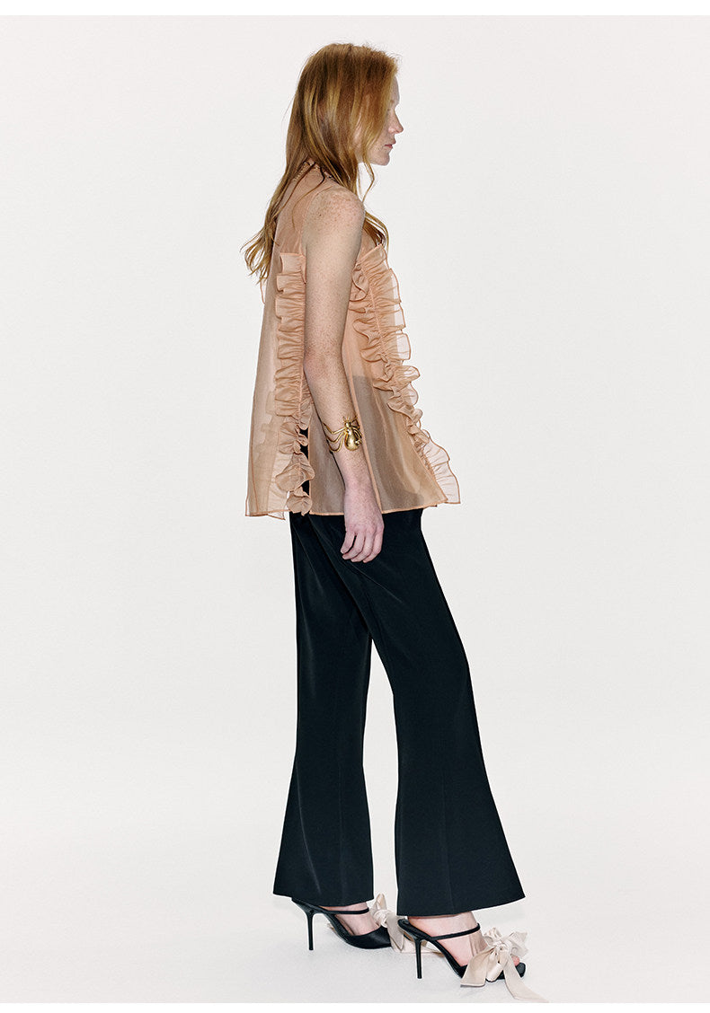 ATELIER MISS LU Three-dimensional Pressed Lace Design Sheer Top - TESSY
