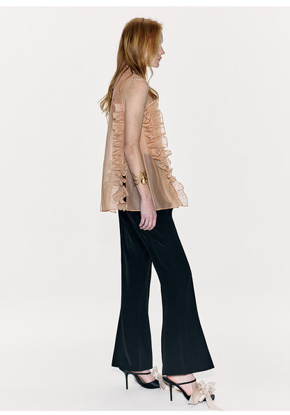 ATELIER MISS LU Three-dimensional Pressed Lace Design Sheer Top - TESSY