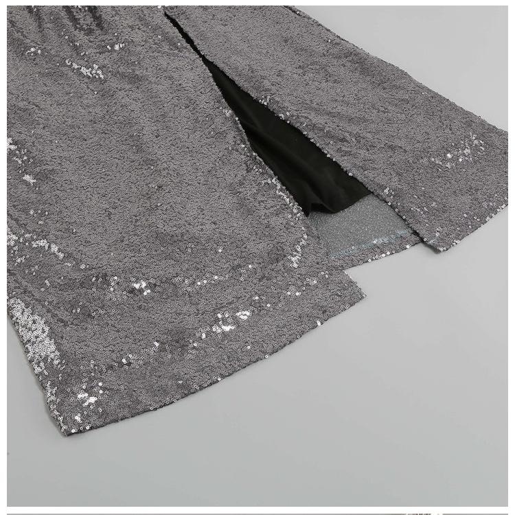 DOLLY High End V-Neck Sleeveless Long Slit Sequin Body Hug Evening Dress-KIM