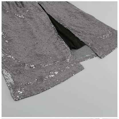 DOLLY High End V-Neck Sleeveless Long Slit Sequin Body Hug Evening Dress-KIM