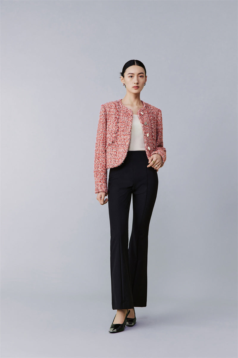PURITY  High-end boutique luxury classic magenta tweed coat- Celine