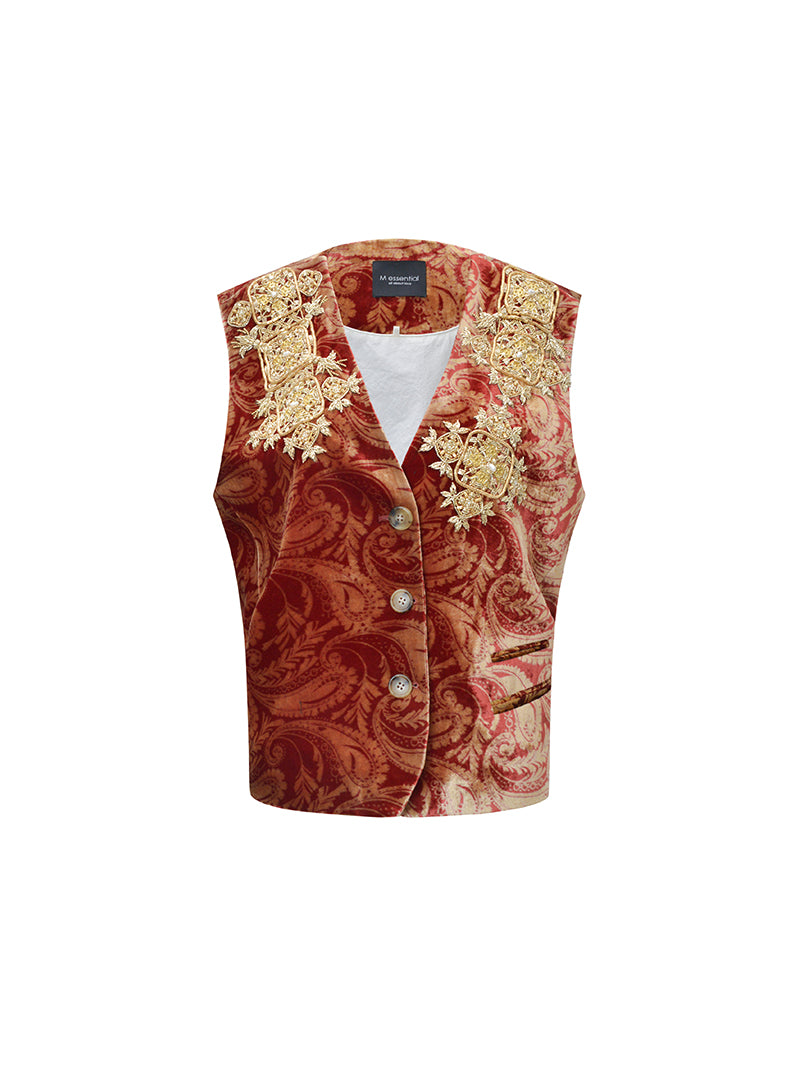 M essential Mackay designer Indian silk embroidery gilet vest pant suit - yaiu.